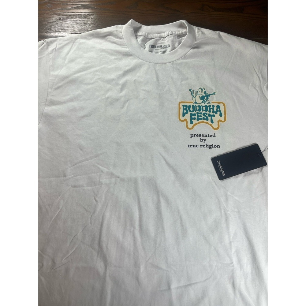 NEW True Religion Buddha Fest Men's White Graphic T‑Shirt Large Logo Tee XL NWT